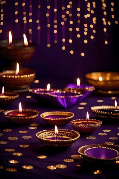 Beautiful blank diwali lamps and backgrounds lit during celebration