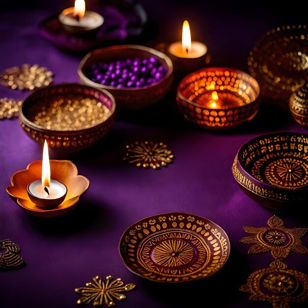 Beautiful blank diwali lamps and backgrounds lit during celebration