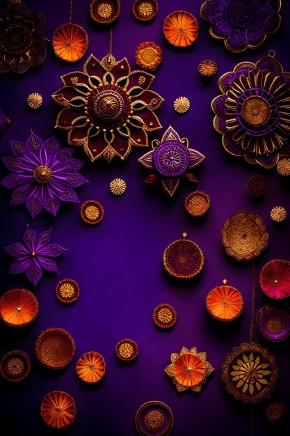 Beautiful blank diwali lamps and backgrounds lit during celebration