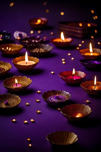 Beautiful blank diwali lamps and backgrounds lit during celebration