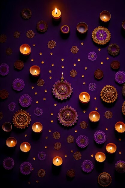 Photo beautiful blank diwali lamps and backgrounds lit during celebration