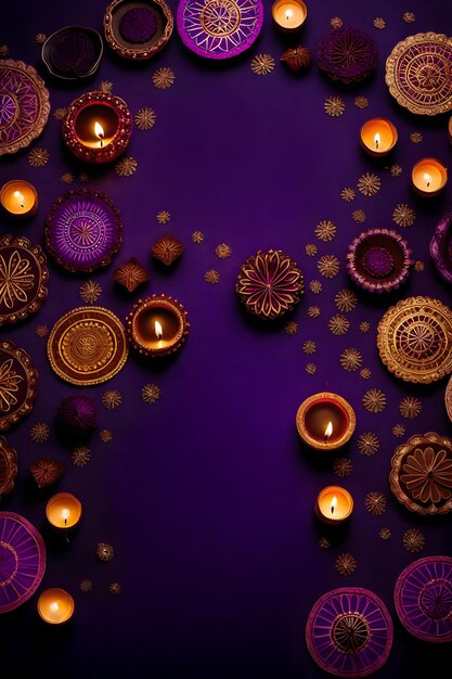 Photo beautiful blank diwali lamps and backgrounds lit during celebration