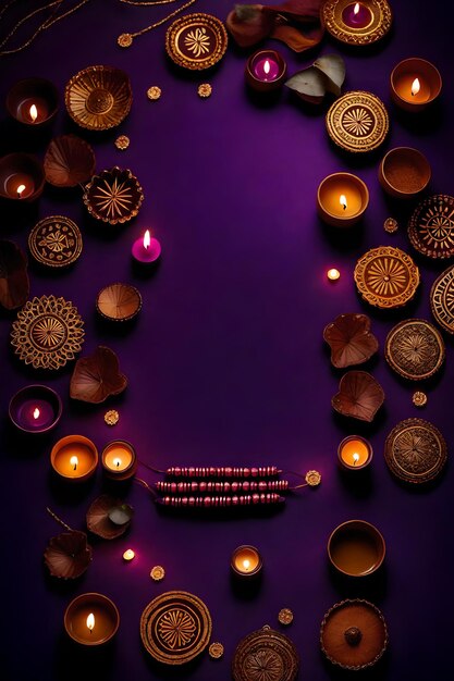 Photo beautiful blank diwali lamps and backgrounds lit during celebration