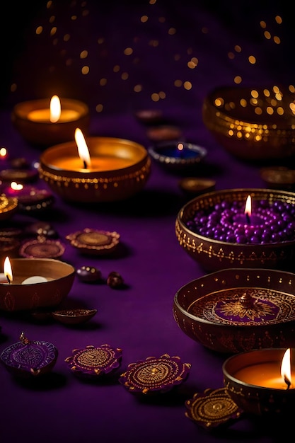 Photo beautiful blank diwali lamps and backgrounds lit during celebration