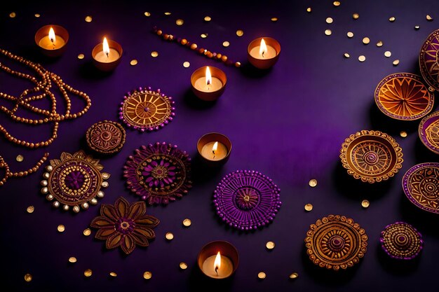 Photo beautiful blank diwali lamps and backgrounds lit during celebration