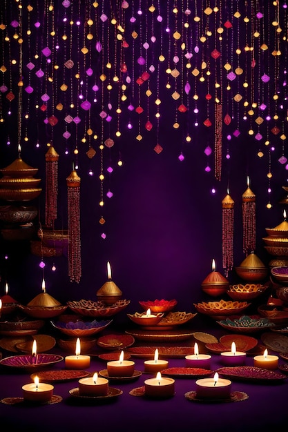 Photo beautiful blank diwali lamps and backgrounds lit during celebration