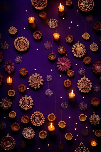 Foto belle lampade di diwali bianche e sfondi accesi durante la celebrazione