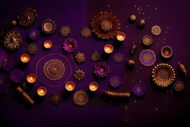 Photo beautiful blank diwali lamps and backgrounds lit during celebration