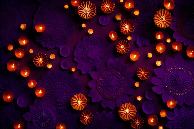 Photo beautiful blank diwali lamps and backgrounds lit during celebration