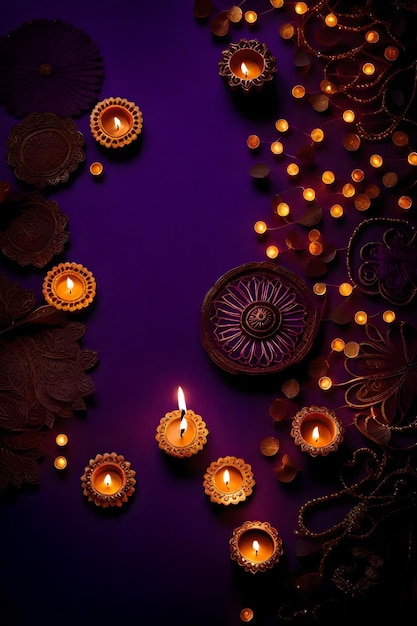 Photo beautiful blank diwali lamps and backgrounds lit during celebration