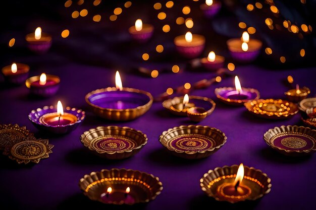 Foto belle lampade di diwali bianche e sfondi accesi durante la celebrazione