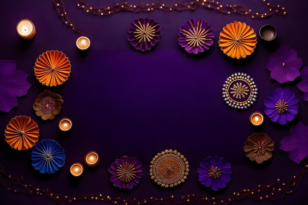 Photo beautiful blank diwali lamps and backgrounds lit during celebration