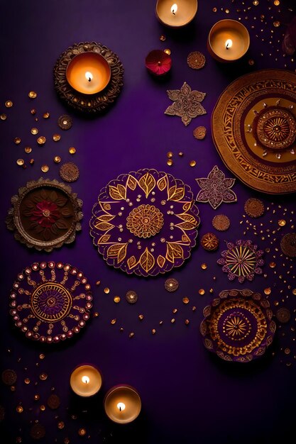 Beautiful blank diwali lamps and backgrounds lit during celebration