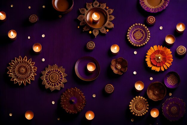 Photo beautiful blank diwali lamps and backgrounds lit during celebration