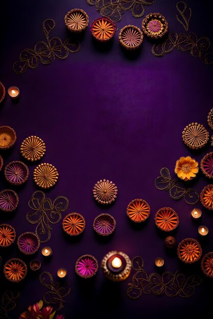 Photo beautiful blank diwali lamps and backgrounds lit during celebration