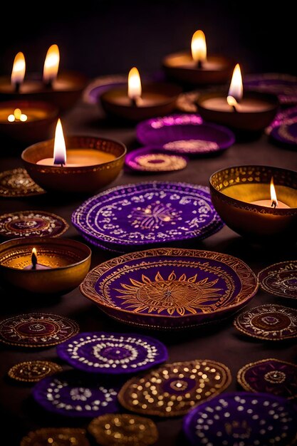 Photo beautiful blank diwali lamps and backgrounds lit during celebration