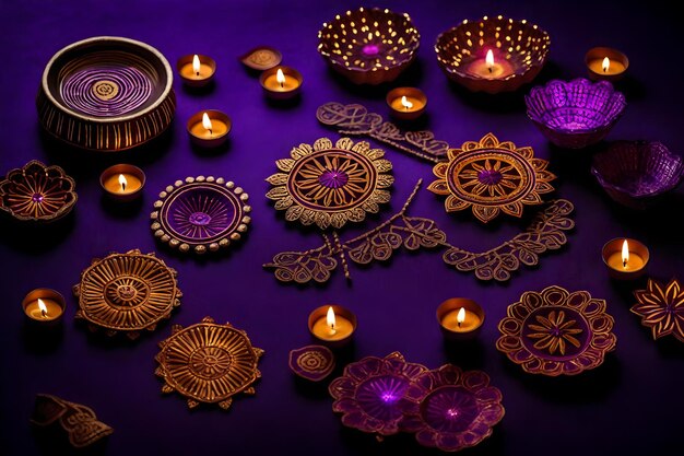 Foto belle lampade di diwali bianche e sfondi accesi durante la celebrazione