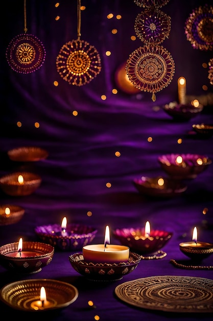 Photo beautiful blank diwali lamps and backgrounds lit during celebration