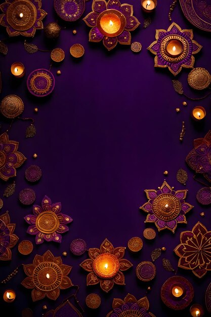 Photo beautiful blank diwali lamps and backgrounds lit during celebration