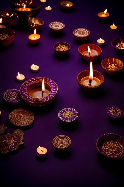 Photo beautiful blank diwali lamps and backgrounds lit during celebration