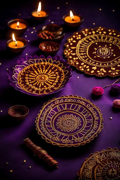 Photo beautiful blank diwali lamps and backgrounds lit during celebration