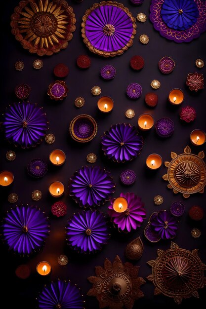 Photo beautiful blank diwali lamps and backgrounds lit during celebration