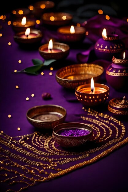 Beautiful blank diwali lamps and backgrounds lit during celebration