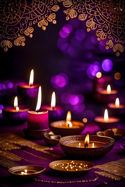 Belle lampade di diwali bianche e sfondi accesi durante la celebrazione