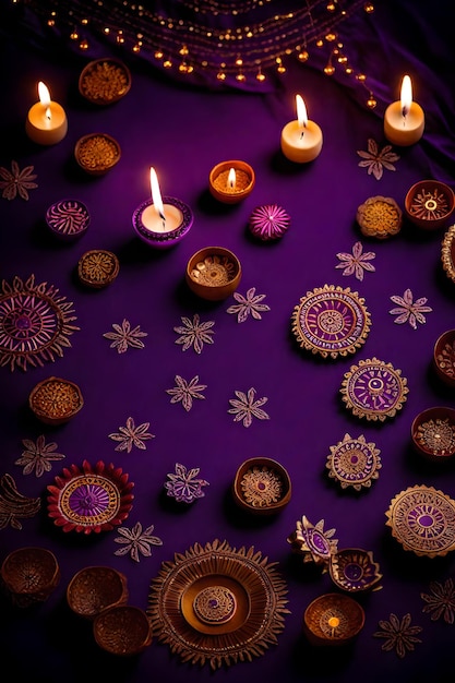 Foto belle lampade di diwali bianche e sfondi accesi durante la celebrazione
