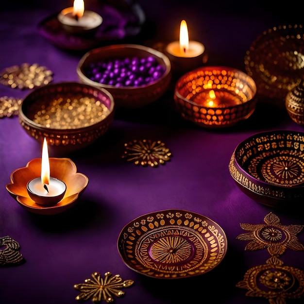 Foto belle lampade di diwali bianche e sfondi accesi durante la celebrazione