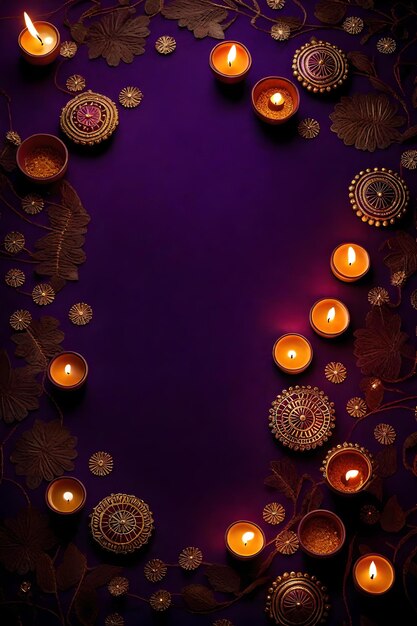 Photo beautiful blank diwali lamps and backgrounds lit during celebration