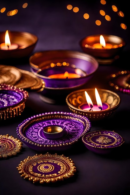 Photo beautiful blank diwali lamps and backgrounds lit during celebration