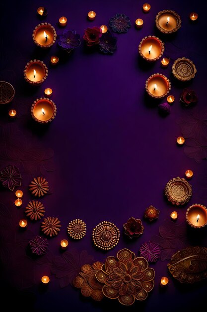 Photo beautiful blank diwali lamps and backgrounds lit during celebration