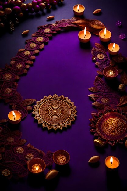 Beautiful blank diwali lamps and backgrounds lit during celebration