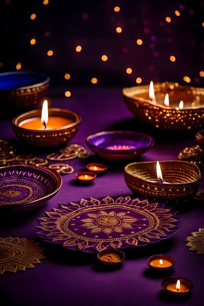 Beautiful blank diwali lamps and backgrounds lit during celebration