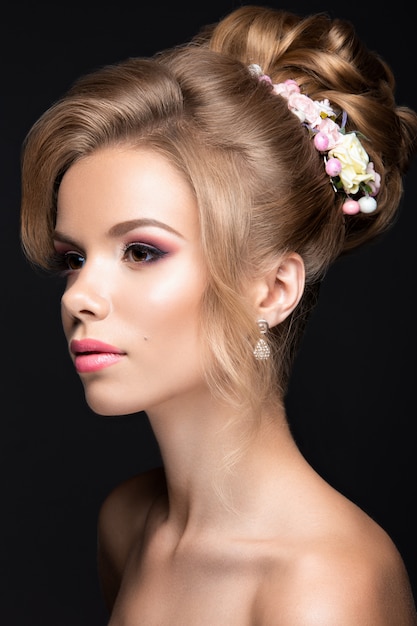 Beautiful blond woman in image of the bride. Beauty face and Hairstyle