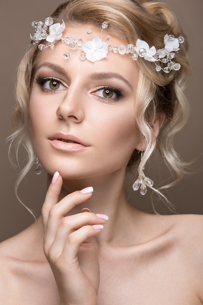 Beautiful blond woman in image of the bride Beauty face and Hairstyle