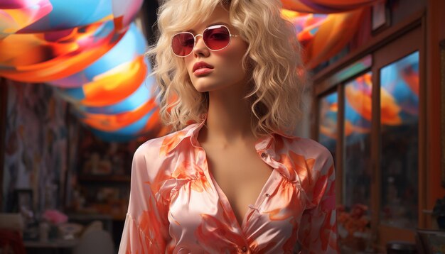 Beautiful blond woman in sunglasses exudes elegance generated by artificial intelligence