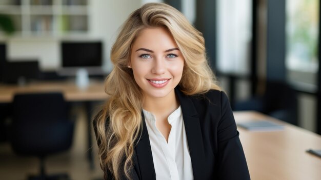 Beautiful blonde businesswoman is in the office