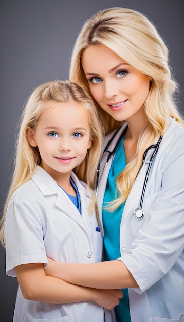 Photo a beautiful blonde doctor and her sweet daughter