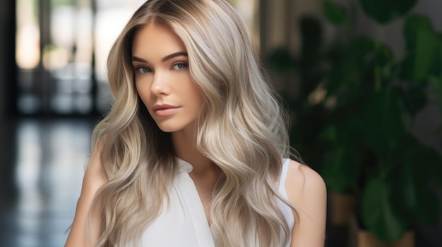 Beautiful blonde female model showing off her elegant hair