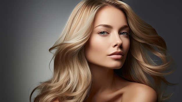 Beautiful blonde female model showing off her long hair waves