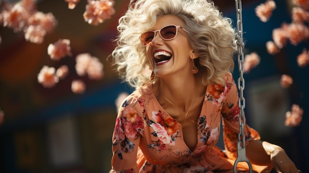 beautiful blonde girl with flowers in the spring