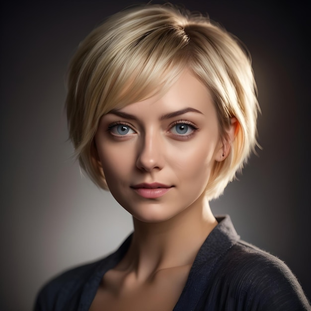 A beautiful blonde girl with short hair