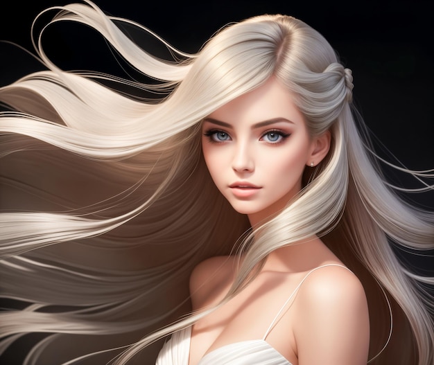 A beautiful blonde with long windblown hair