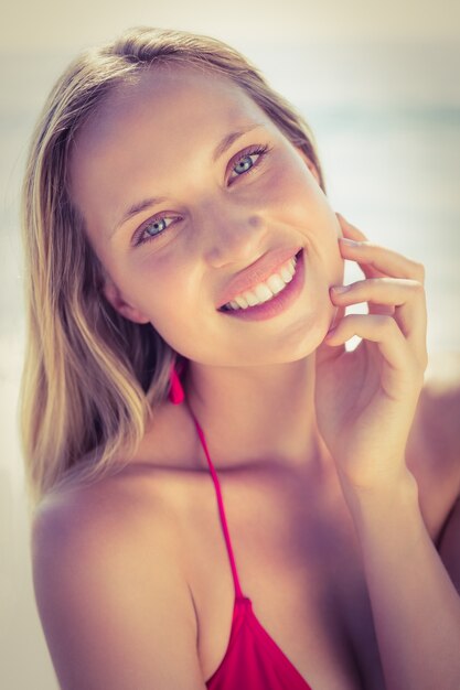 beautiful blonde woman at the beach