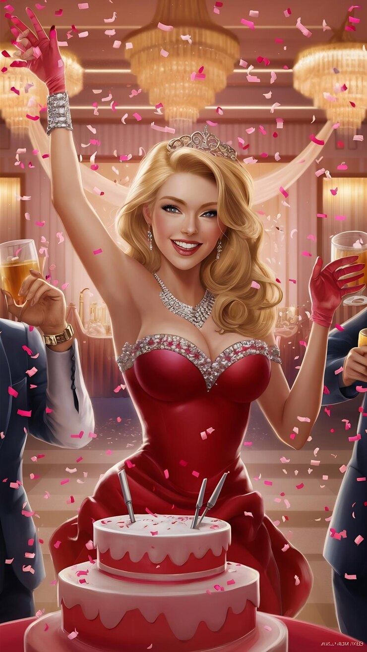 Photo beautiful blonde woman celebrating new year or happy birthday party throwing confetti on pink