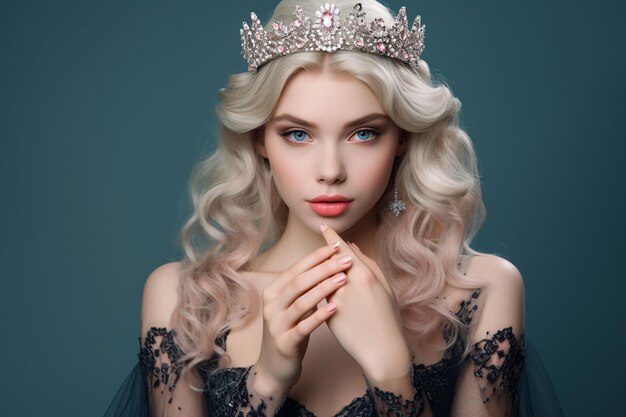 beautiful blonde woman in a crown and jewelry