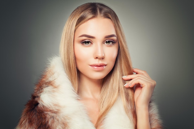 Beautiful Blonde Woman Fashion Model in Fur. Winter Beauty