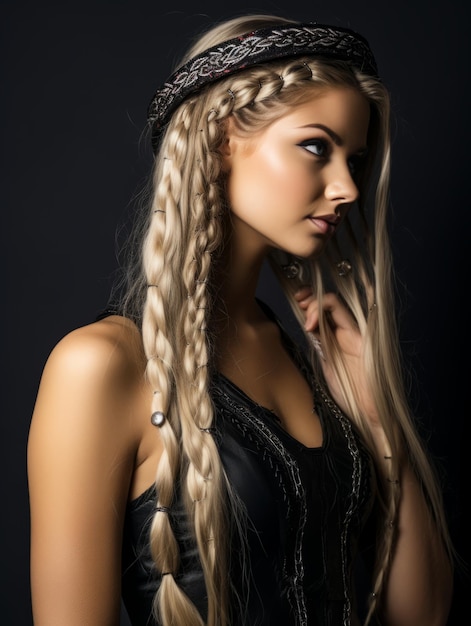 Photo a beautiful blonde woman with long hair and braids